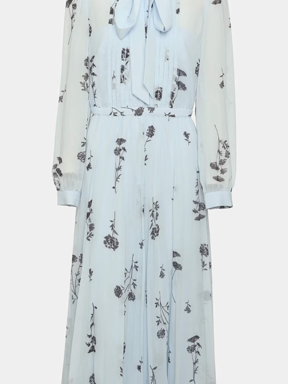 Self-Portrait Pale Blue Floral Tie-Neck Maxi Dress